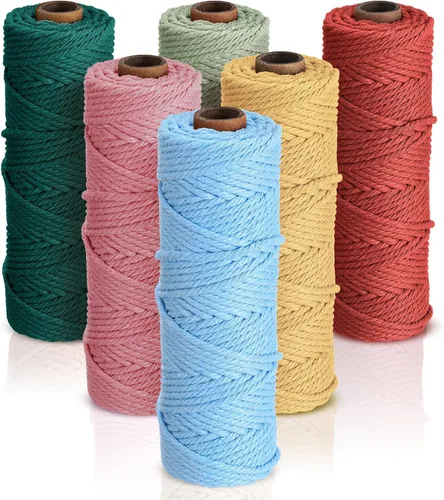 Miniatura 10 de 6 rollos de cuerda de macramé de 0.118 pulgadas x 328 yardas, cuerda de algodón de colores para bricolaje, colgar plantas, manualidades, suministros