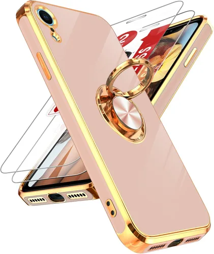 Miniatura 55 de LeYi Funda para Samsung Galaxy S22 Ultra con soporte de anillo giratorio de 360°, soporte magnético, chapado en oro rosa, borde protector para Negro