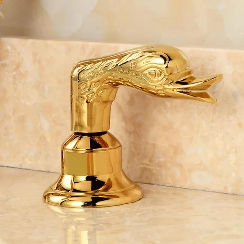 Miniatura 5 de Oro dorado adornado estilo cisne baño fregadero grifo combinado cubierta montaje fregadero mezclador grifo conjunto agua fría caliente