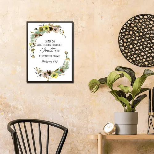 Miniatura 2 de Lienzo impreso de Filipenses 4 y 13 con texto en inglés "I Can Do All Things Through Christ Who Strengthens Me", versículo bíblico, póster listo