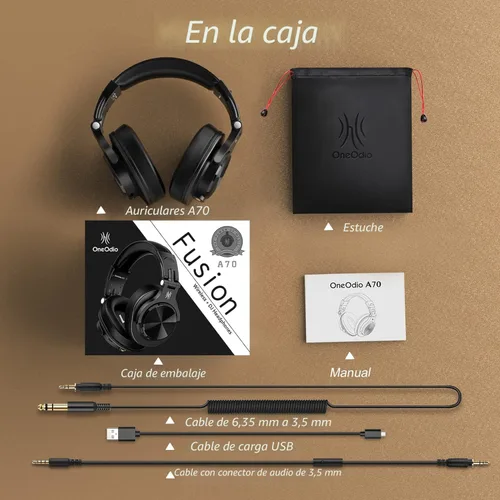 Miniatura 8 de OneOdio A70 Auriculares Bluetooth para oído, auriculares inalámbricos con 72H de tiempo de reproducción, de alta resolución, micrófono incorporado