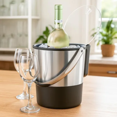 Miniatura 6 de Oggi Cubo de hielo aislado, 4 cuartos de galón/3.8 L, acero inoxidable, negro.