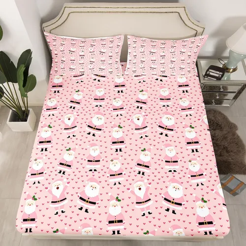 Miniatura 12 de Juego de sábanas con diseño de Papá Noel y muñeco de nieve para niños, niñas y niños, de temática navideña, juego de cama con diseño de árbol