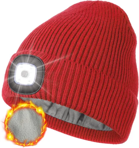Miniatura 20 de MELASA Gorro de invierno con forro polar LED, recargable por USB, gorro cálido con luz integrada, regalos para hombres, papá, esposo, él