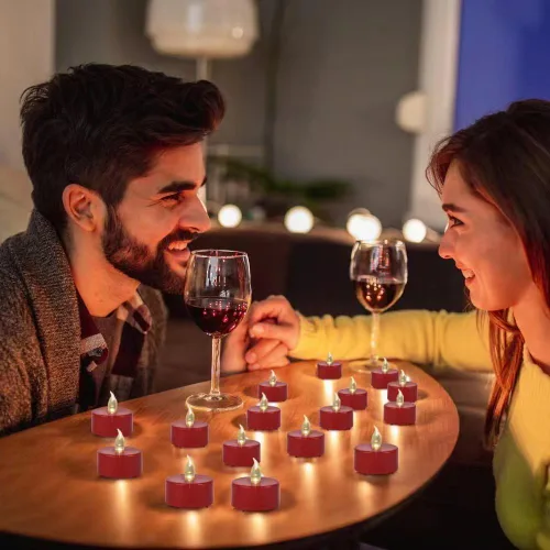 Miniatura 3 de Velas de Té Sin Llama Paquete de 24 Velas LED Votivas Eléctricas que Funcionan con Batería Velas Falsas Parpadeo Realista y Más de 200 Horas de Rojo