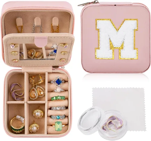 Ulico Joyero de viaje para joyas, organizador de joyas pequeño con espejo, caja organizadora de joyas, artículos esenciales de viaje, regalos de