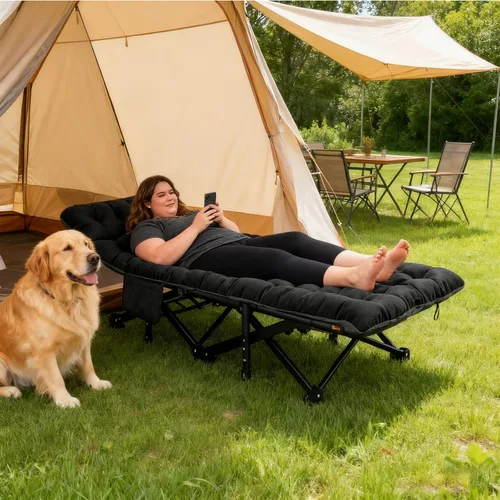 Miniatura 2 de DoCred Catre plegable XXL de gran tamaño con colchón, catre de dormir resistente, cama portátil para adultos al aire libre con bolsa de transporte