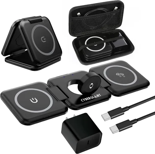 CYBERGIANT Estación de carga Apple 3 en 1 para iPhone, Airpods iWatch, cargador de viaje para múltiples dispositivos, estación de carga plegable