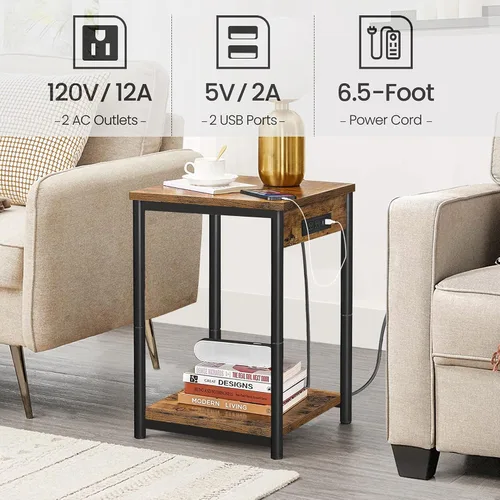 Miniatura 4 de TUTOTAK Mesita de noche con estación de carga, mesa auxiliar, mesa auxiliar con USB, 21.8 pulgadas de alto con estante de almacenamiento, mesa