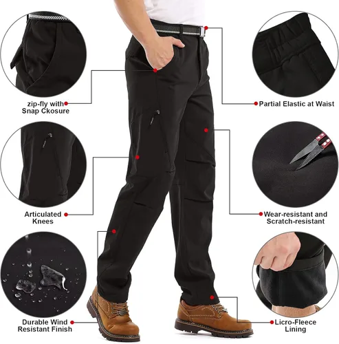 Miniatura 2 de Jessie Kidden Pantalones de senderismo impermeables para hombre, para exteriores, nieve, esquí, pesca, forro polar, aislante, softshell, pantalones