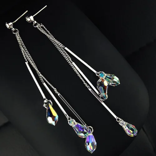 Miniatura 2 de SBLING Pendientes de lágrima con cambio de color chapado en platino hechos con cristales austriacos de Aurora Borealis