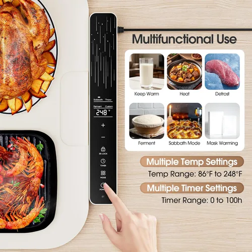 Miniatura 3 de Vabaso Tapete de calentamiento de alimentos extra grande con aplicación, ajuste de temperatura y temporizador de 37 x 15 pulgadas, se calienta en 5