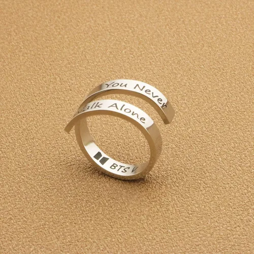 Miniatura 2 de ARETIS - Anillo Kpop Bangtan para niños, con texto en inglés "You Never Walk Alone Love Yourself J-Hope, Jin Jin, Jin, JK RM SUGA V, Bangtan, Boys