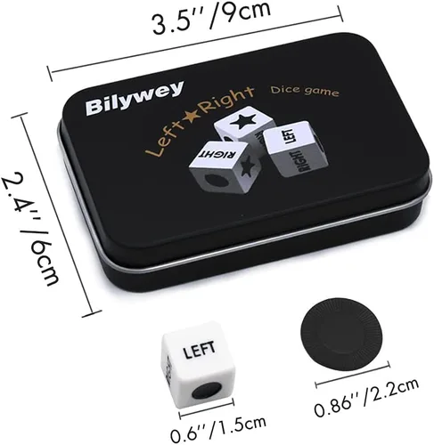 Miniatura 4 de Bilywey - Juego de dados izquierda-derecha-centro con 3 dados + 36 fichas negras (negro)