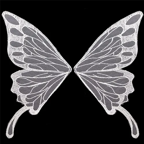 5 pares de alas de hada coser en parches de encaje de mariposa apliques de tul organza tela alas bordado cuello escote adornos bricolaje ropa Blanco