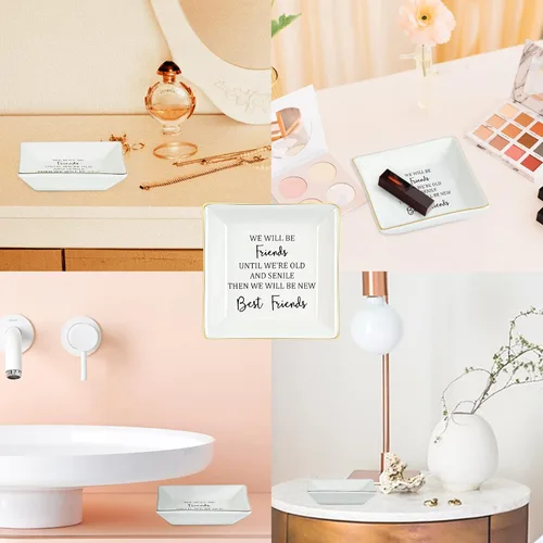 Miniatura 6 de NatuBeau Regalo para amigas para mujeres, seremos amigos hasta que estemos viejos y seniles, bandeja de joyería para amigas, regalos de amistad
