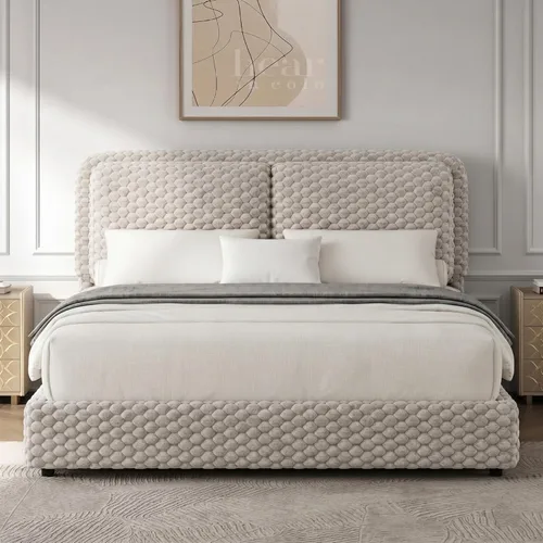 Miniatura 12 de REVOMINCA Marco de cama tamaño individual, marco de cama de nube con 2 cabeceras de almohada suaves, marco de cama tapizado de felpa de piel