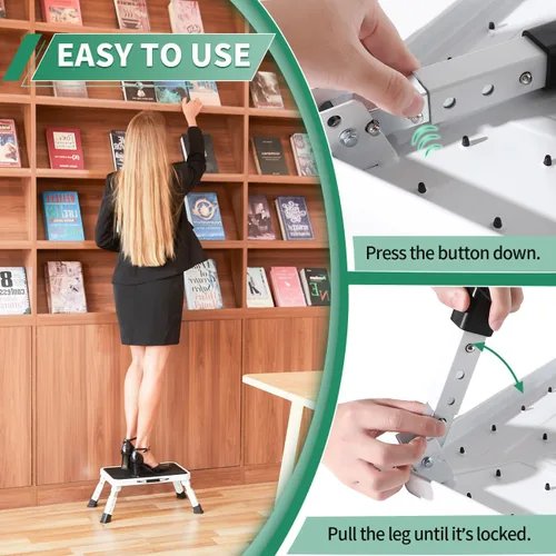 Miniatura 5 de Taburetes plegables ajustables de un solo paso para adultos, taburete de metal resistente para niños/personas mayores, taburete plegable
