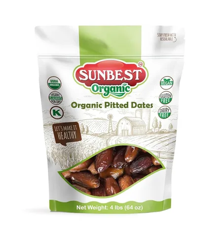 Sunbest Natural Deglet Noor Dátiles orgánicos, 4 libras, sin hueso y entero, aperitivo de frutas secas a granel para niños y adultos, naturalmente