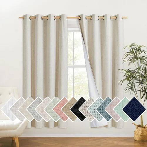 NICETOWN Juego de 2 paneles de cortina de lino totalmente opacos naturales para dormitorio, de 52 x 72 pulgadas, cortinas opacas clásicas con ojales