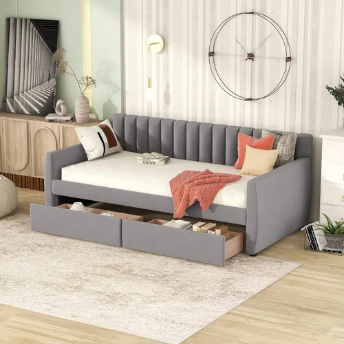 Miniatura 10 de MERITLINE Sofá cama tapizado de tamaño matrimonial con nido, sofá cama matrimonial de terciopelo con respaldo y reposabrazos, marco de cama Gris