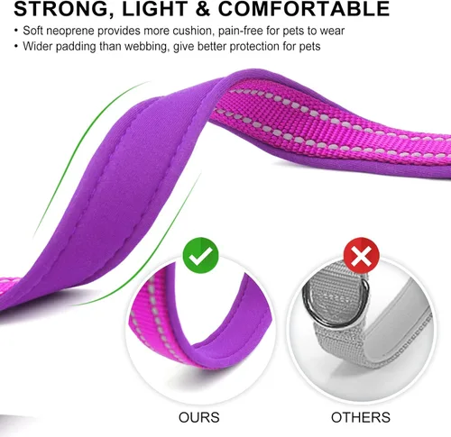 Miniatura 3 de azuza Collar reflectante para perro, de neopreno suave acolchado con anillo para etiqueta de identificación, ajustable para perros medianos, morado