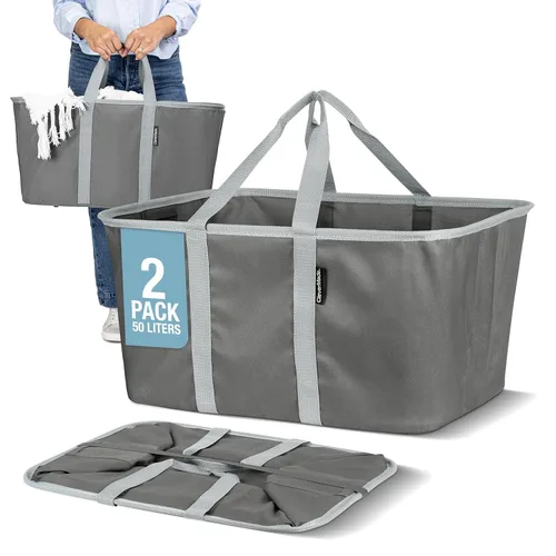 Miniatura 10 de CleverMade Bolsa plegable para la ropa sucia - Denim Carbón 2-Paquete 50L - Contenedor plegable de organización de almacenamiento para ropa, Denim