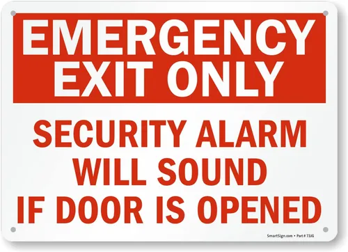 Miniatura 11 de SmartSign Paquete de 4 etiquetas adhesivas de 5 x 7 pulgadas con texto en inglés "Solo salida de emergencia, alarma de seguridad sonará si la puerta