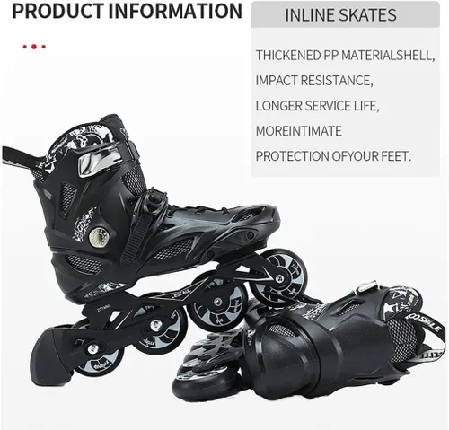 Miniatura 5 de Patines profesionales en línea, unisex, para exteriores, para adultos, hombres y mujeres, niños y niñas (negro, talla 4-12)