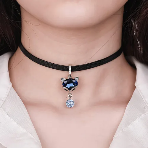 Miniatura 4 de LVEN - Gargantilla negra para mujer, collar de tono doradoplateado con elegante dije