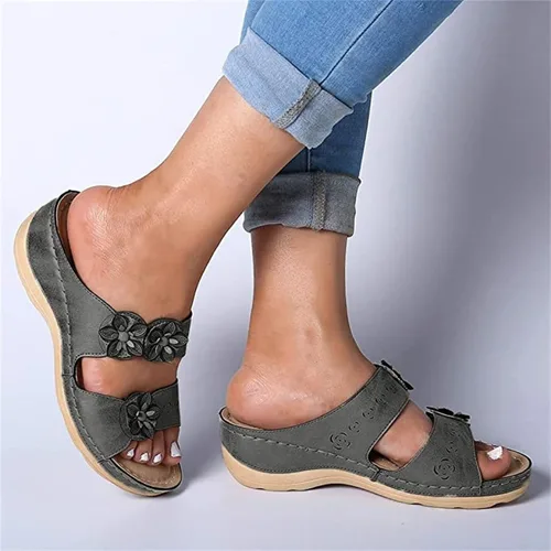 Miniatura 49 de Ladmiple Sandalias ortopédicas florales de moda 2023 con soporte de arco, zapatillas romanas casuales con puntera abierta