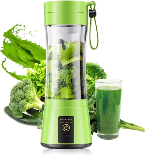 Miniatura 13 de Licuadora portátil de tamaño personal, taza de viaje de 12 onzas para hacer batidos y batidos, inalámbrica y recargable por USB, recién exprimida