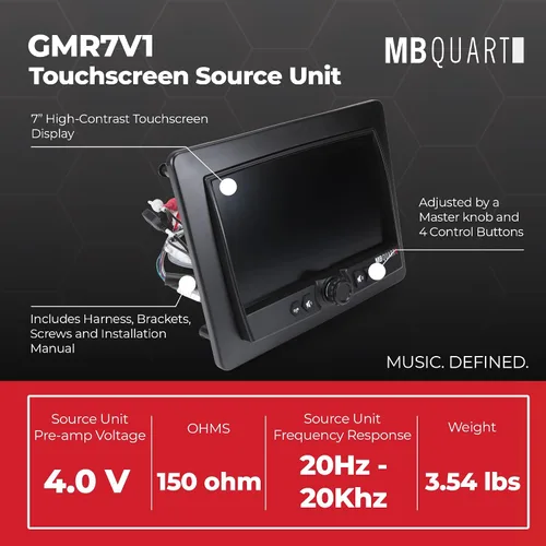 Miniatura 5 de MB Quart Sistema de audio de doble zona estéreo de coche con pantalla táctil portátil para barco y UTV, negro