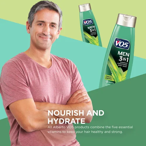 Miniatura 3 de VO5 - Champú acondicionador y gel de baño 3 en 1 para hombre, 12.5 onzas, energía fresca, 5 vitaminas esenciales para ayudar a nutrir e hidratar tu