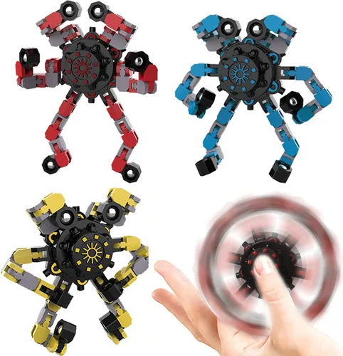 Miniatura 9 de Fidget Spinners transformables, 18 piezas de juguetes sensoriales divertidos para adultos, cadena deformable DIY robot spinner, juguete giroscopio