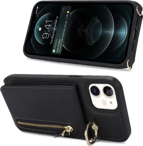Miniatura 7 de Funda para iPhone 12 con tarjetero para mujer, para iPhone 12 Pro, funda para teléfono con correa, ranuras para tarjetas de crédito, bandolera