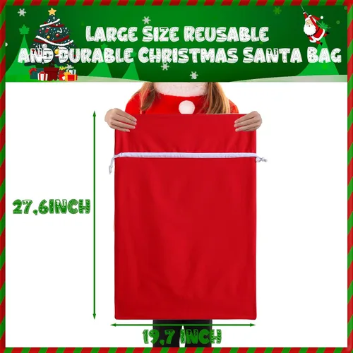 Miniatura 4 de DYSHAYEN Saco de Santa Bolsa de Regalo de Navidad 19.7 X 27.6 Pulgadas Bolsa Grande de Lona de Santa Claus para Suministros de Fiesta de Xmas (Rojo)