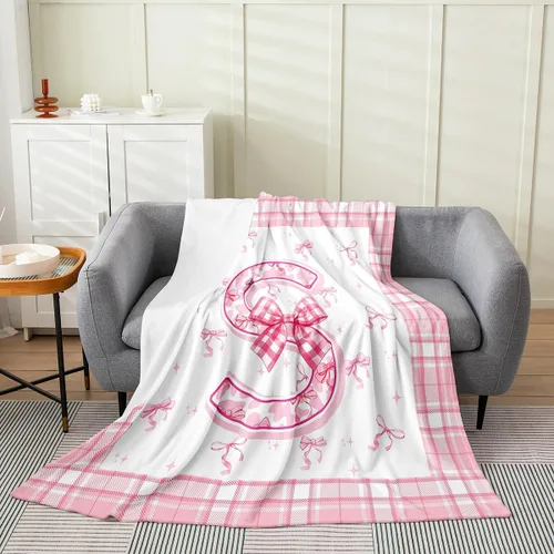 Miniatura 20 de Erosebridal Manta de franela con inicial de letra B, manta de forro polar con lazo rosa, 40 x 50 pulgadas, bonitos lazos del alfabeto, manta