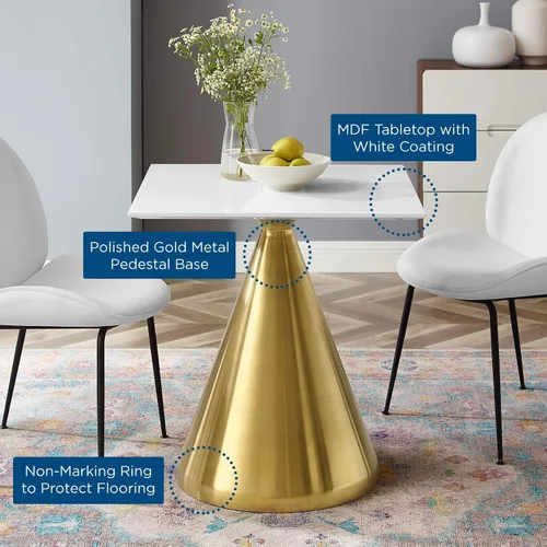 Miniatura 6 de Modway Tupelo - Mesa de comedor cuadrada de 28 pulgadas, color dorado y blanco