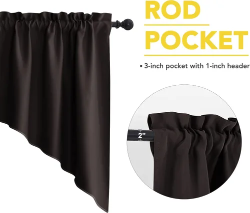 Miniatura 4 de NICETOWN Home Fashion - Cortinas de cocina con bolsillo para poste, cenefa festoneada a medida, cenefa festoneada sólida para ventana de Marrón