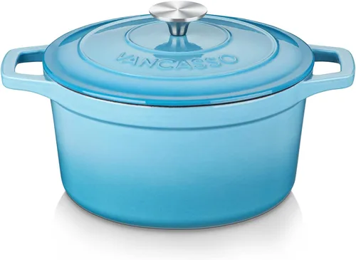 Miniatura 18 de vancasso Horno holandés de hierro fundido esmaltado, olla holandesa de 9.3 cuartos de galón con tapa, olla ovalada de hierro fundido con Crema