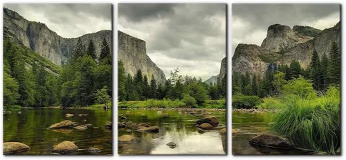 Miniatura 27 de Pacimo 3 Piezas Arte de Pared Verde Pintura Parque Nacional Yosemite Lago de Agua Clara Montañas Árboles Rocas Imágenes Impresiones en Lienzo