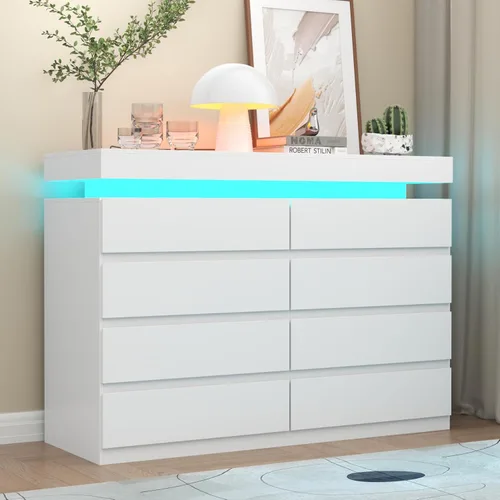 Miniatura 17 de Gyfimoie Cómoda de 9 cajones con toma de corriente, cómoda con luz LED, cómoda moderna para armario, gabinete organizador de cajones doble ancho