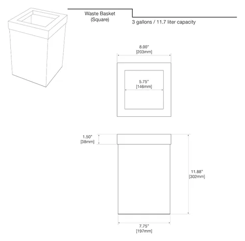 Miniatura 7 de Gatco Papelera Moderna Cuadrada, Combo Negro Mate y Latón Cepillado - Papelera de Acero Inoxidable con Tapa Extraíble, Resistente a Fugas, Capacidad