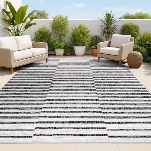 Miniatura 11 de JONATHAN Y Sukie - Alfombra moderna a rayas para interiores y exteriores, 2 x 8 pulgadas, color beige/marrón, para patio trasero, porche, fácil