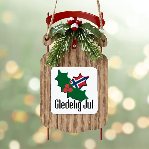 Miniatura 4 de CafePress Adorno navideño de trineo Gledelig Jul de Noruega
