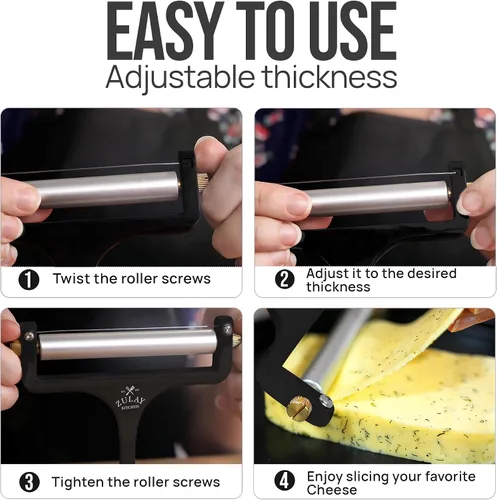 Miniatura 5 de Zulay Kitchen Cortador de Queso de Alambre de Acero Inoxidable - Cortador Manual Ajustable con 2 Alambres Extra - Afilador de Queso Premium Para
