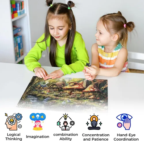 Miniatura 7 de Rompecabezas HENGCHI para adultos, 1000 piezas, arte de fantasía de pueblo de hongos Encantado cuento de hadas rompecabezas cerebro impulsar marco