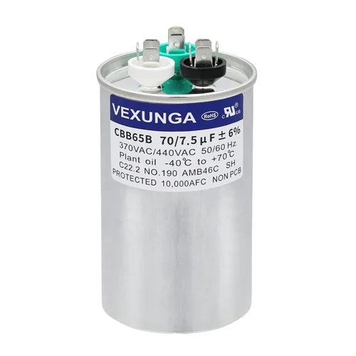 Miniatura 57 de VEXUNGA - 25/5 uF 25+5 MFD 370V o 440V Condensadores redondos de arranque dual 25 5 uF 370 440 Volt VAC CBB65 Condensadores para acondicionador