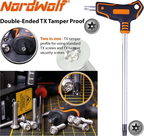 Miniatura 3 de NordWolf Juego de llaves Torx con mango en T de 9 piezas, llaves de estrella de seguridad de brazo largo de acero S2, tamaños T10 a T50 en caja
